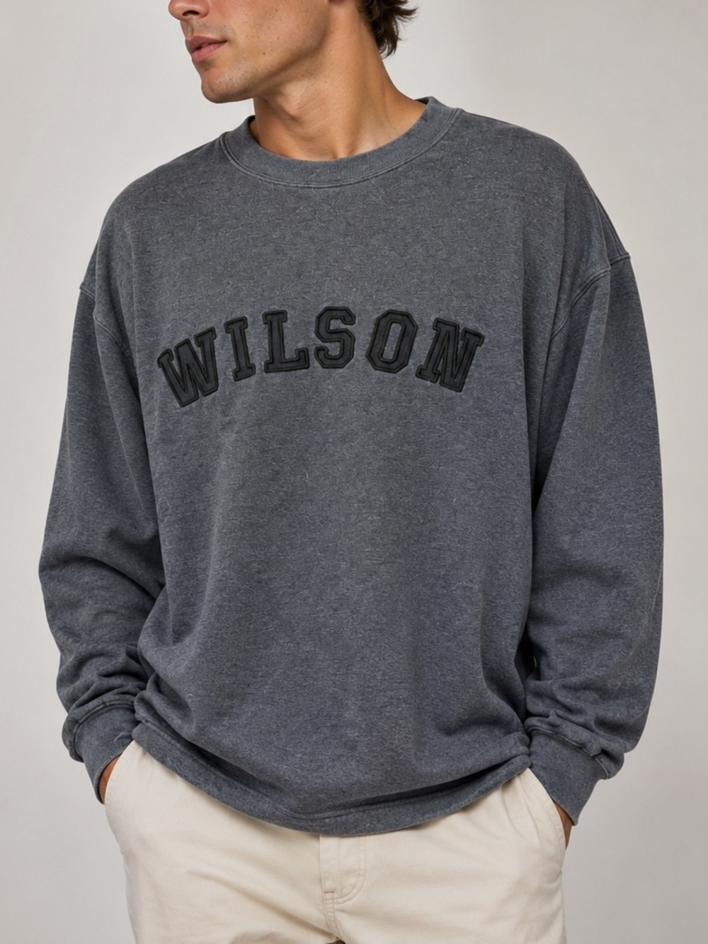 Wilson Embroidered Logo Crewneck Sweatshirt Dark Grey Men’s XL Cozy Casual